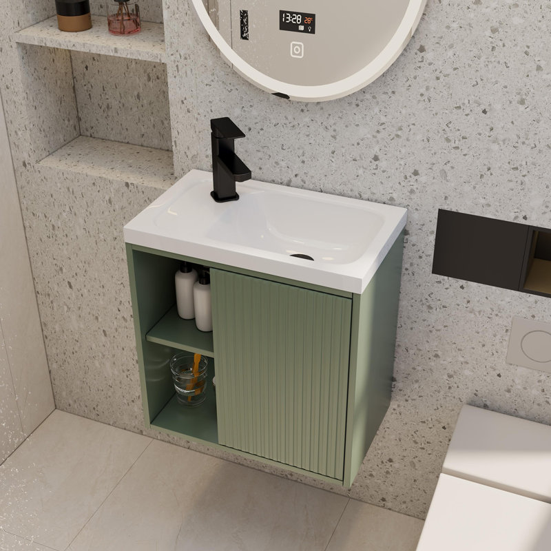 Ensemble de meuble-lavabo flottant 20 po pour petits espaces, Gris / vert
