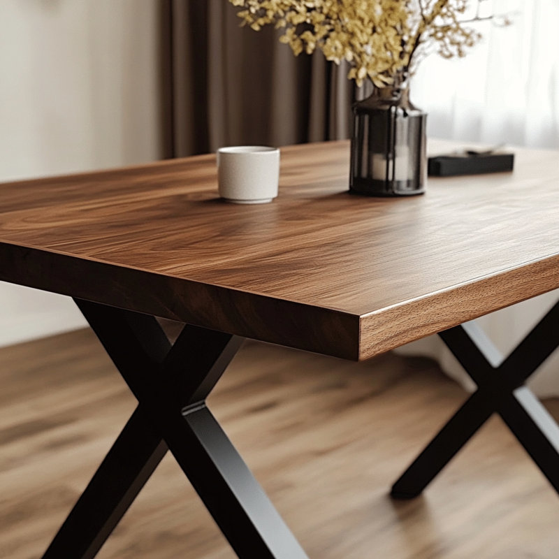 Solid Walnut Office Desk - Chunky X Legs + Power Socket, 76cm H x 240cm W x 100cm D