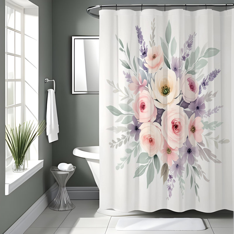 Rideau de douche avec tapis de bain, H 83 po x l 70 po
