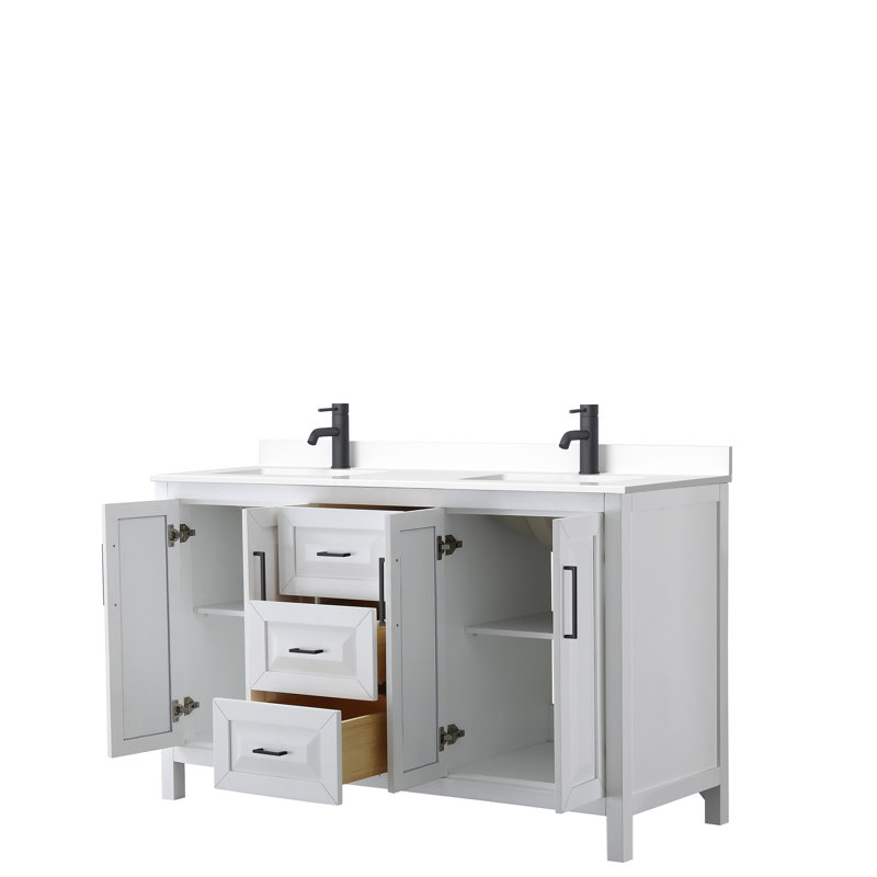 Daria 60'' W Double Vanity, White, White Cultured Marble, Brushed Gold