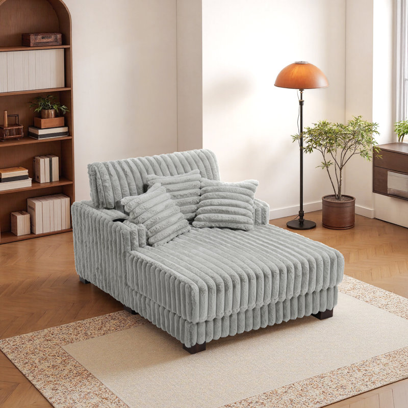 Upholstered Chaise Lounge, Light Grey 
