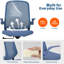 Chaise de bureau bleue avec accoudoirs rabattables, chaise de bureau en filet respirant avec support lombaire, chaise d'ordinateur pivotante réglable-484902488