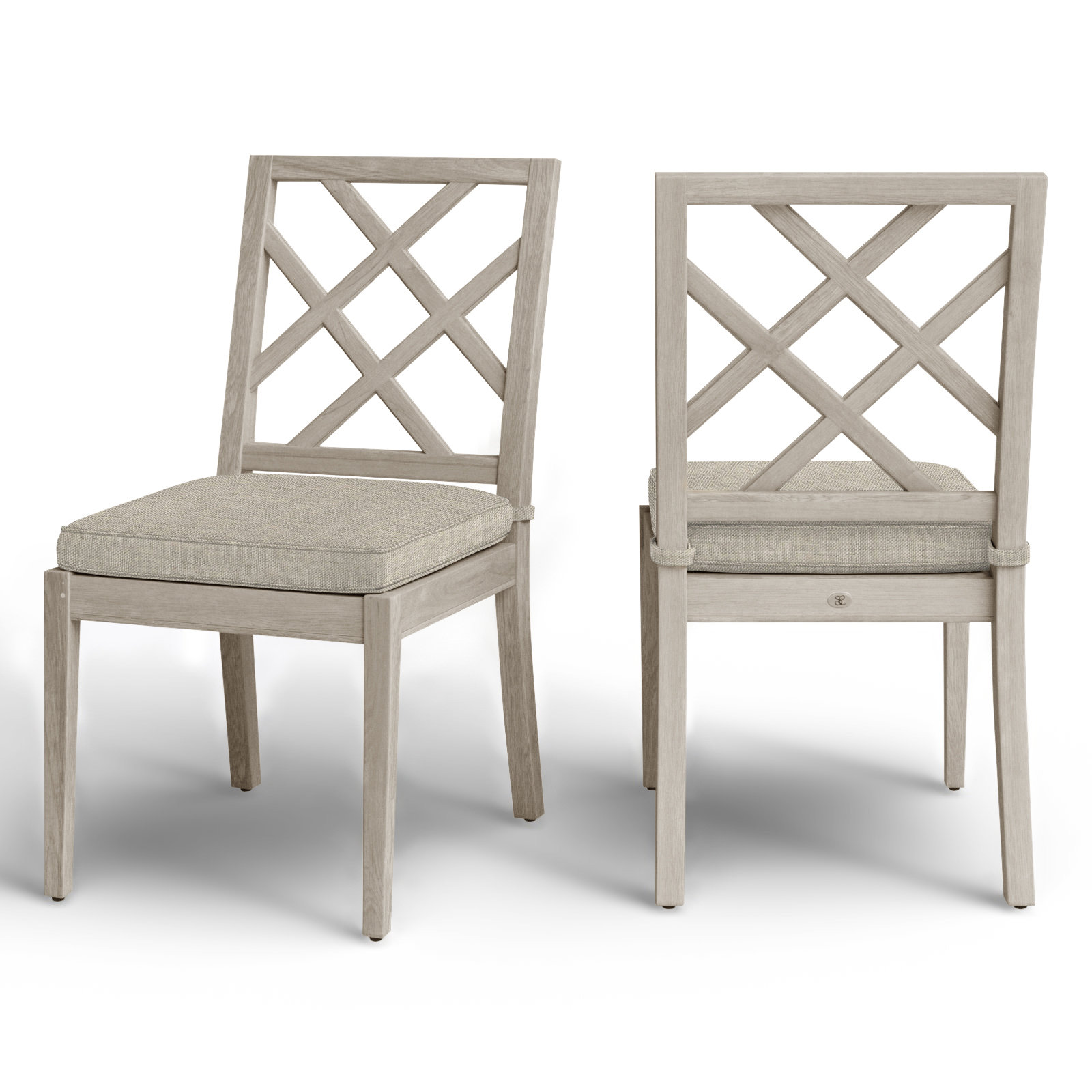 Haley Teak Outdoor Side Chair Latticework Back, Oyster Teak, Welt, Bali Pearl