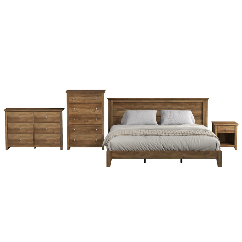 Tevrat 4 Pieces Bedroom Sets, Knotty Oak, King