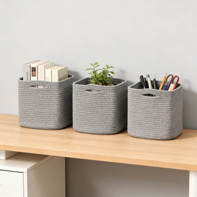 Bacs de rangement en corde de coton tissé, paniers de rangement cubiques de 13 pouces pour tablettes, placard, jouets, livres et décoration intérieure, pliables et lavables (paquet de 3)