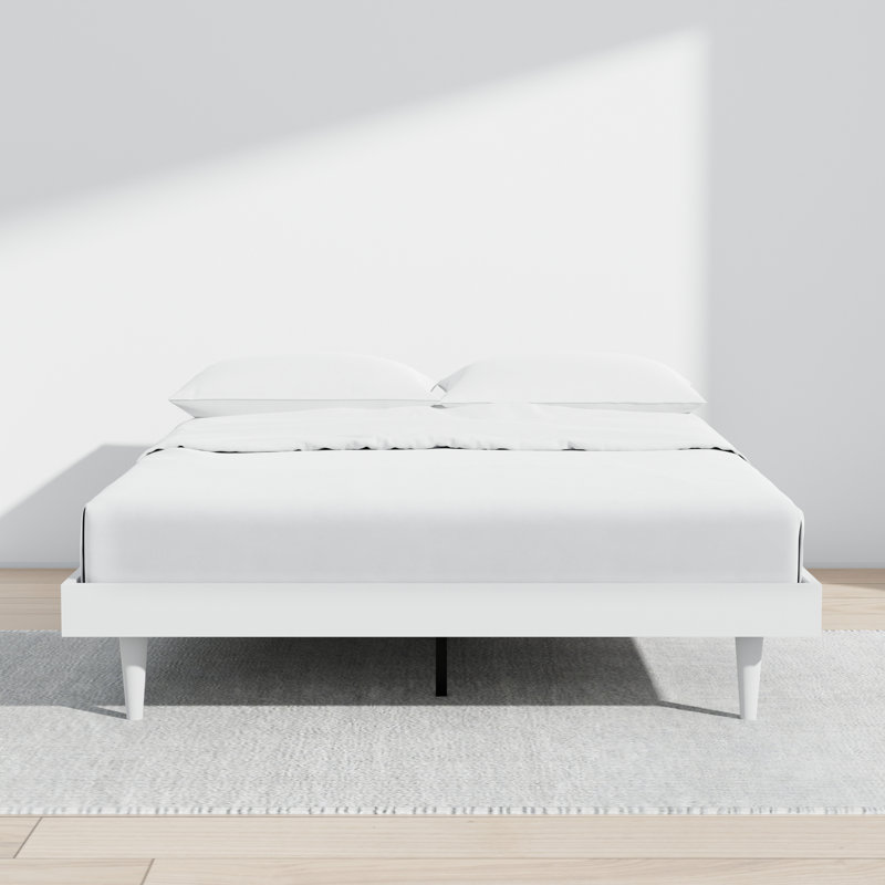 Wojcik Modern Wooden Bed Frame, White, Queen