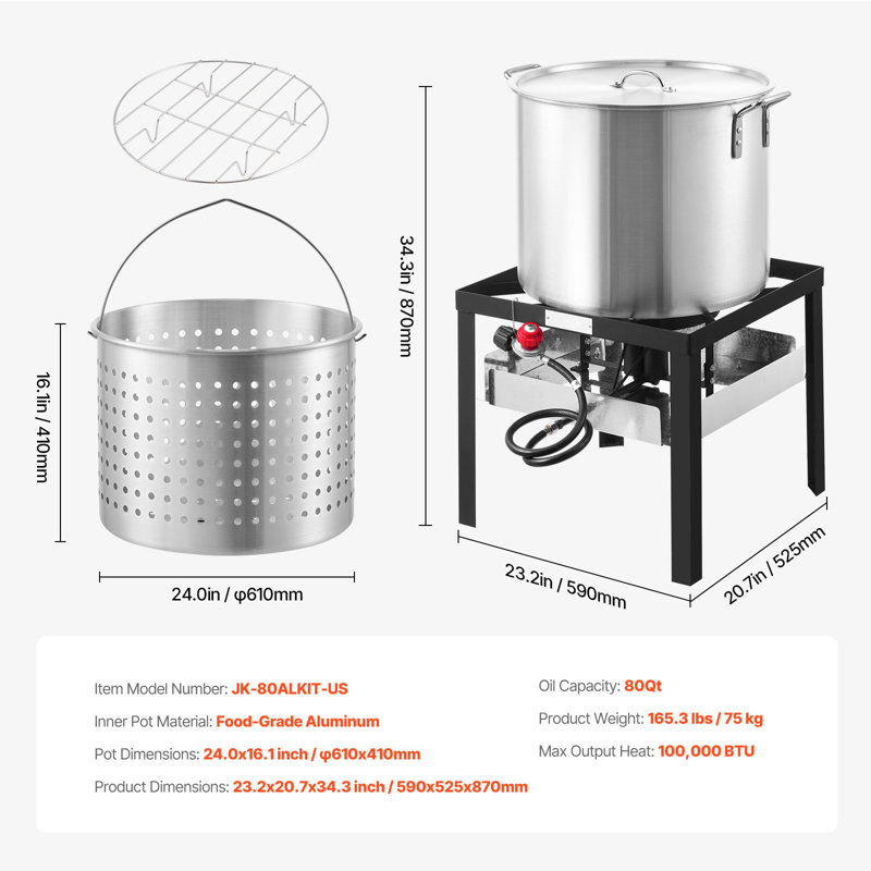 60 Qt Seafood Boiling Kit with Strainer Outdoor Crab Crawfish Cooking Pot, 34.3" H x 23.2" W x 20.7" D
