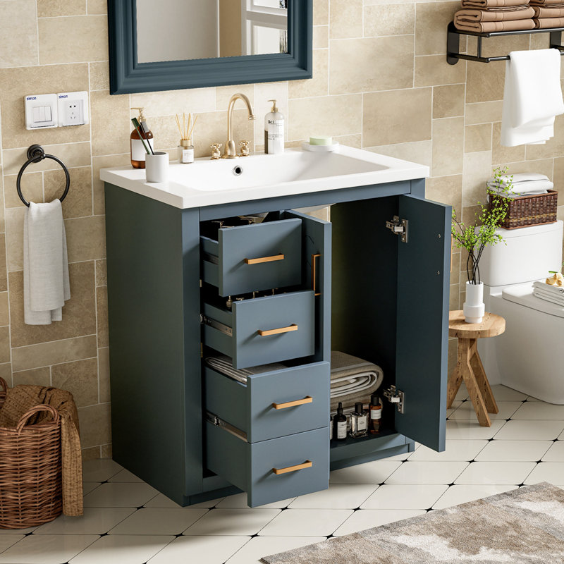 Meuble-lavabo 30 po avec lavabo en céramique, Bleu