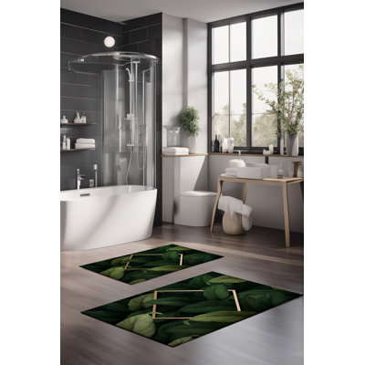 Ensemble de tapis de bain de luxe Eakly (2 pièces), 100% polyester, 16,0 x 23,6 pouces et 23,6 x 39,4 pouces | Conception antibactérienne antidérapante, hauteur de poils de 0,3 po | Lavable à la machine, durable et facile à nettoyer | Idéal pour la décoration de salle de bain