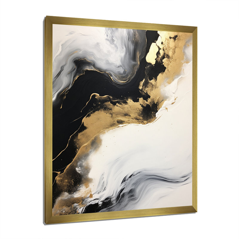 «Organic Bliss Minimal Abstract Gold and Black I», reproduction, H 32 po x l 24 po x P 1 po, Cadre doré à une seule photo