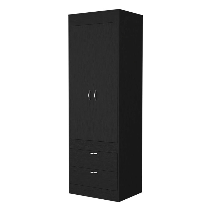 Armoire Alabama, une grande armoire, deux tiroirs, Noir