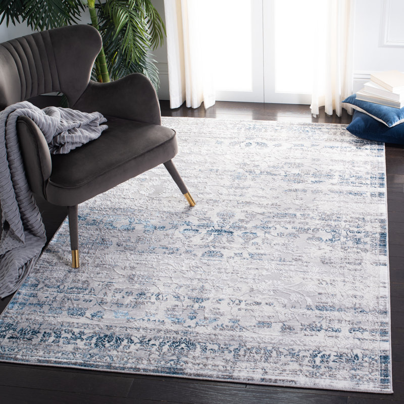 Oriental Grey / Blue Area Rug, Rectangle 8' x 10'
