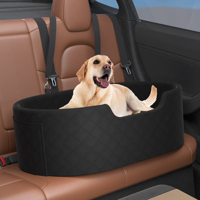 Dog Car Seat For Large Dogs (Up To 55 Lbs) – Elevated Bed With Safety Belt, Washable Cover, Storage Pockets