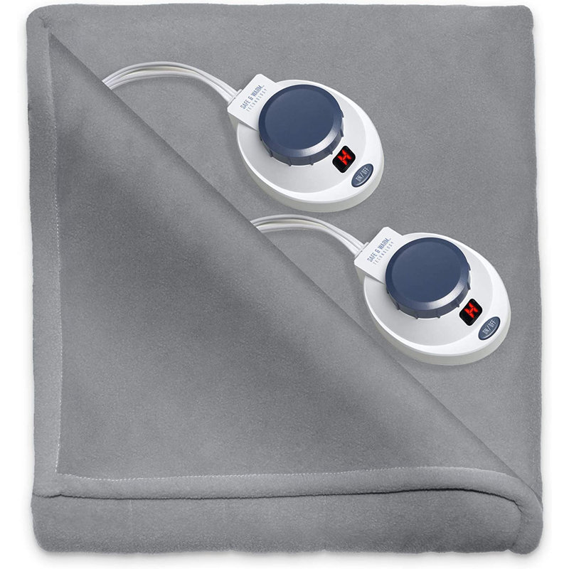 Twin Gray Microfleece Electric Heated Blanket with Analog Control