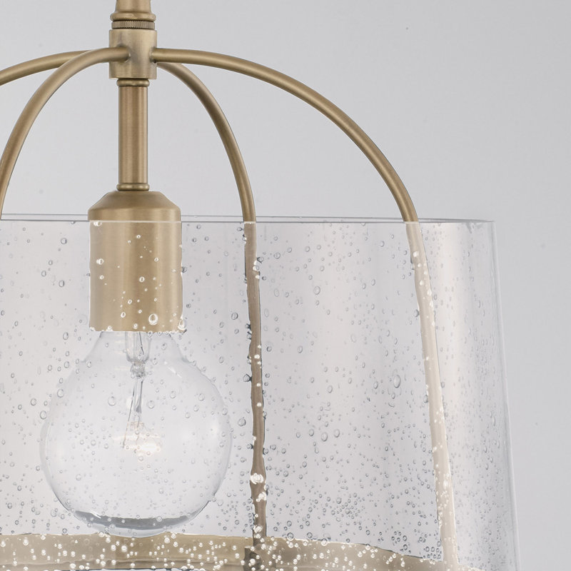 Luminaire suspendu en verre bullé transparent l 11 po x H 11,5 po Lenhart, Laiton vieilli