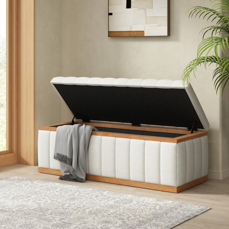 Banc de rangement en tissu beige Performance