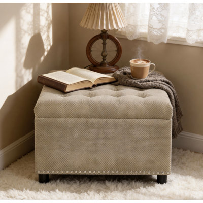 Storage Ottoman, Tufted Footstool, Nailhead Trim Ottoman, Square Storage Ottoman, Upholstered Coffee Table, Bedroom Storage, Living Room Accent