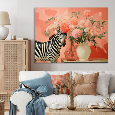 Rose et vert floral, art mural zèbre I