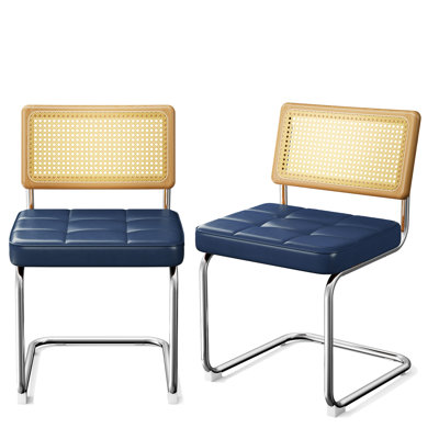 Chaises de salle à manger empilables en similicuir naturel et bleu, design Mid-Century pour l'esthétique de la cuisine, confortable