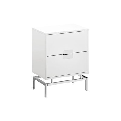 Accent Table, Side, End, Nightstand, Lamp, Storage Drawer, Living Room, Bedroom, Glossy Laminate, Chrome Metal, Contemporary, Modern
