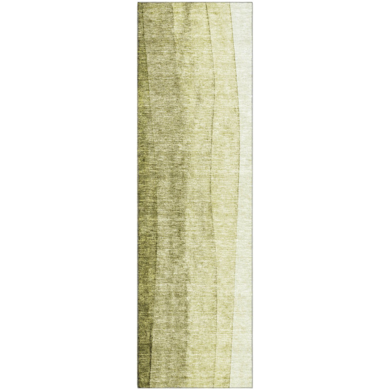 Premium Machine Washable Prisco Olive Rug, Runner 2'3" x 7'6"