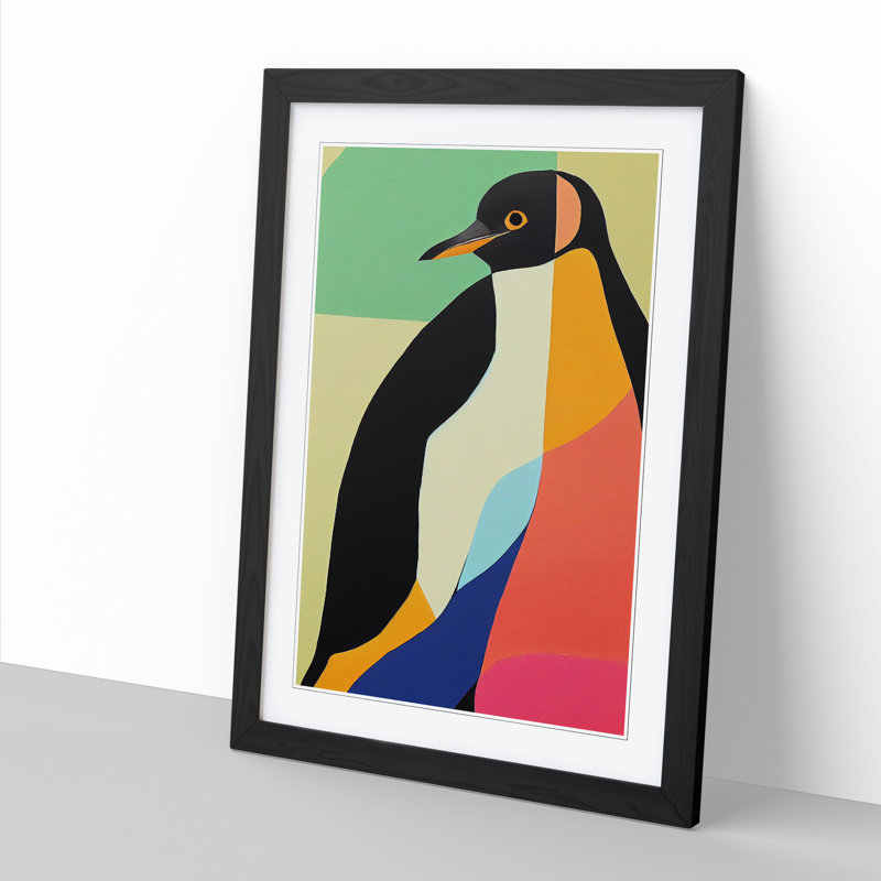 Penguin In Abstract - Single Picture Frame Print, Black, 64cm H x 46cm W x 2cm D