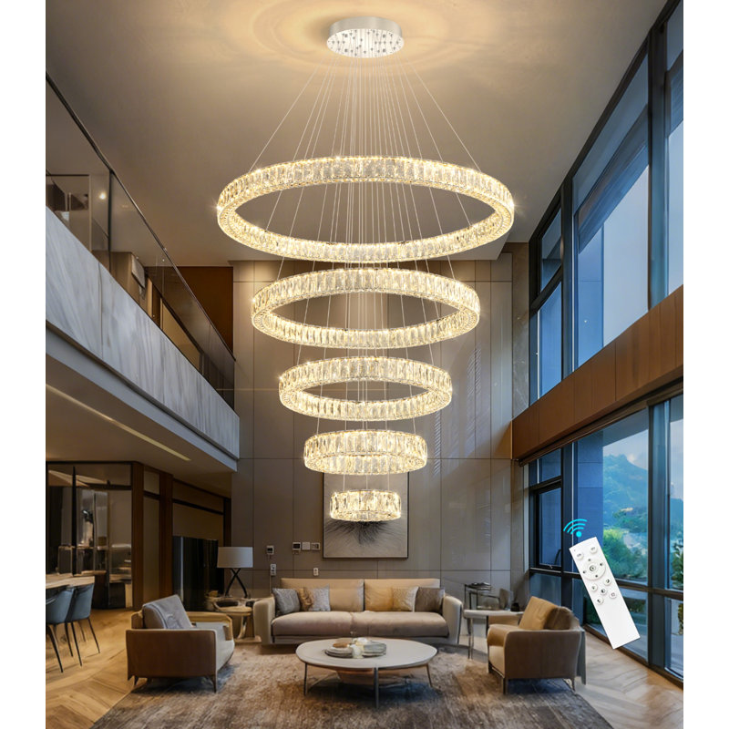 Lustre moderne en cristal à 5 anneaux, Noir mat
