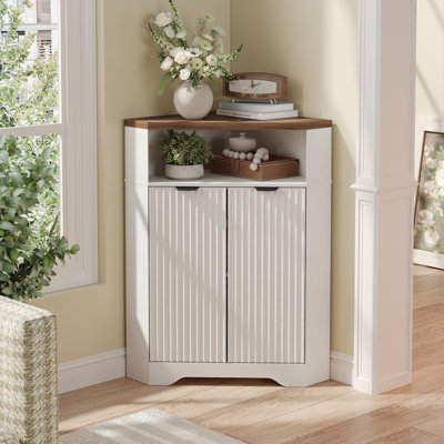 Corner Bathroom Cabinet With Open Storage & Adjustable Shelf