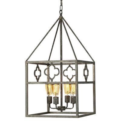 Quatrefoil 4 - Light Lantern Geometric Chandelier with Wrought Iron Accents