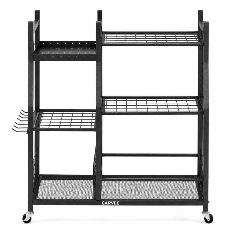Organisateur d'outils de jardin à 3 niveaux, support de rangement robuste pour râteaux, pelles et balais, idéal pour le garage.