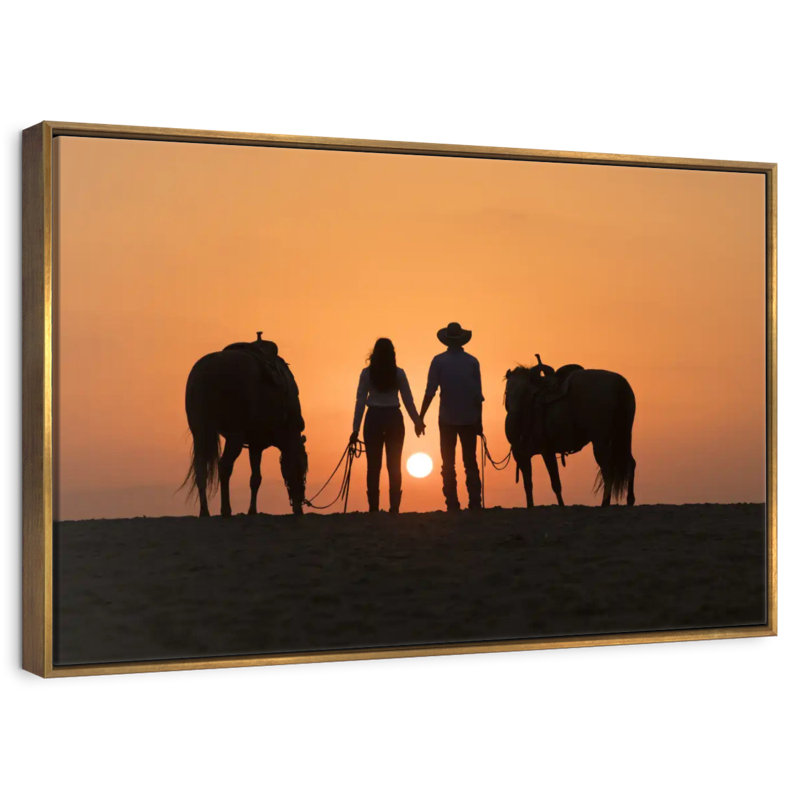 Couple de cowboys, Cadre flottant doré, 40 po x 27 po