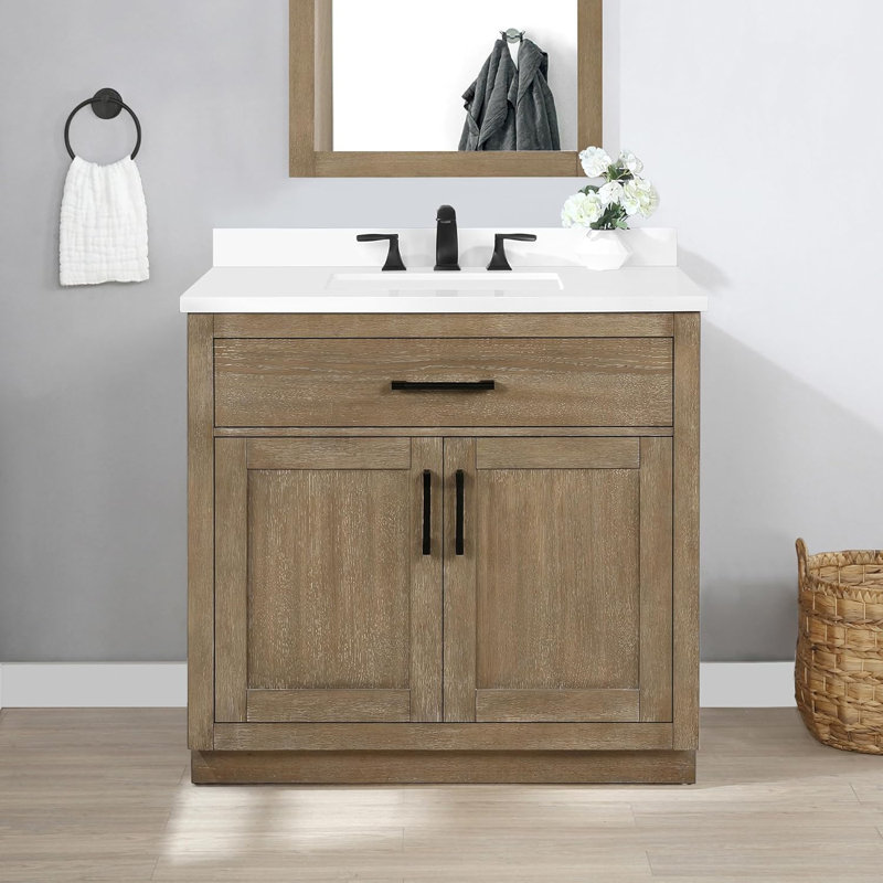 Meuble-lavabo simple avec comptoir de qualité supérieure OVE Decors Bailey, Chêne antique, Black