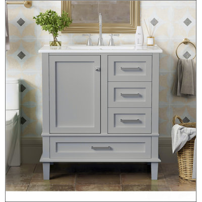 30" Bathroom Vanity in Green, Modern Bathroom Cabinet with Sink Combo Set