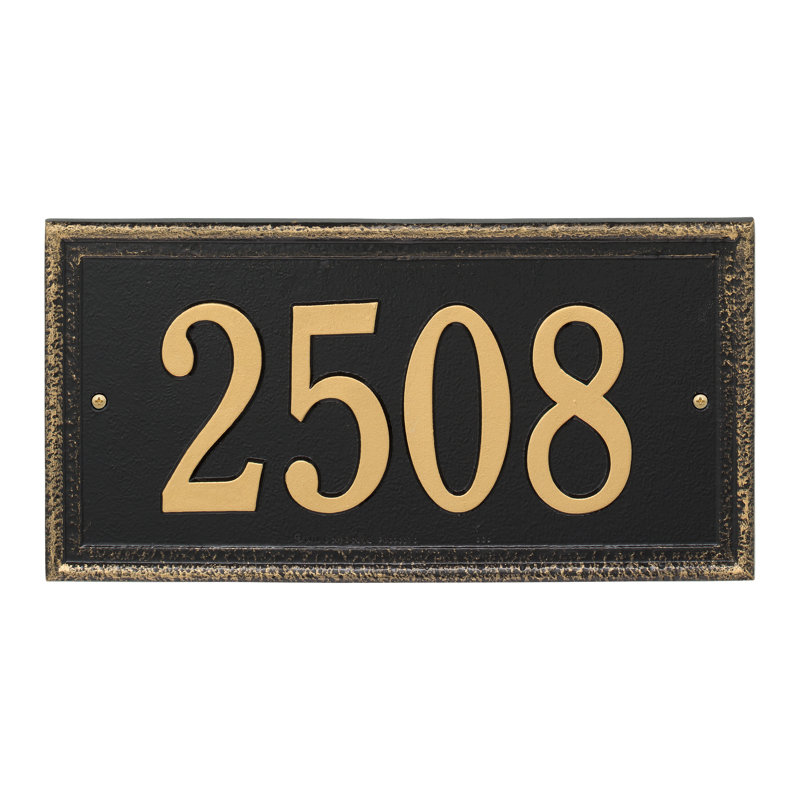Plaque d'adresse murale standard sur 1 ligne Masons, Noir / or, Oui