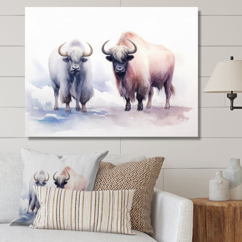 Yak domestique I - animaux, art mural sur toile, H 16 po x l 32 po x P 1 po, Toile tendue