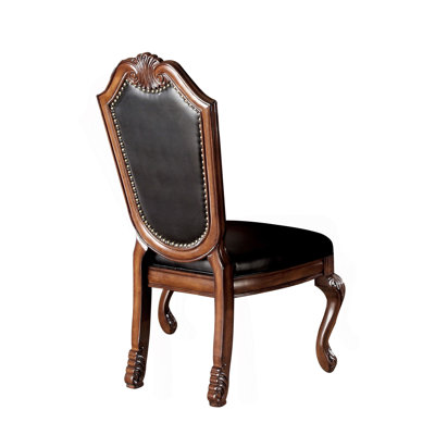 Chateau Black Synthetic Leather & Cherry Finish De Ville Side Chair (Set Of 2)