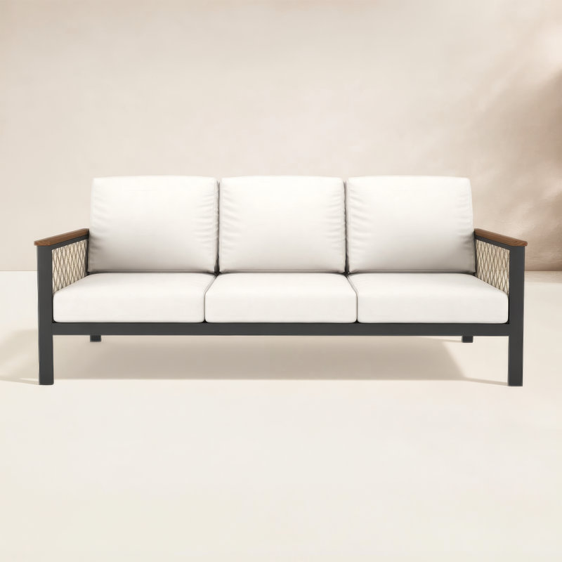 Townsend 80'' Wide Outdoor Patio Sofa with Sunbrella® Cushions, Canvas White, Black/Voyage Dune Fabric