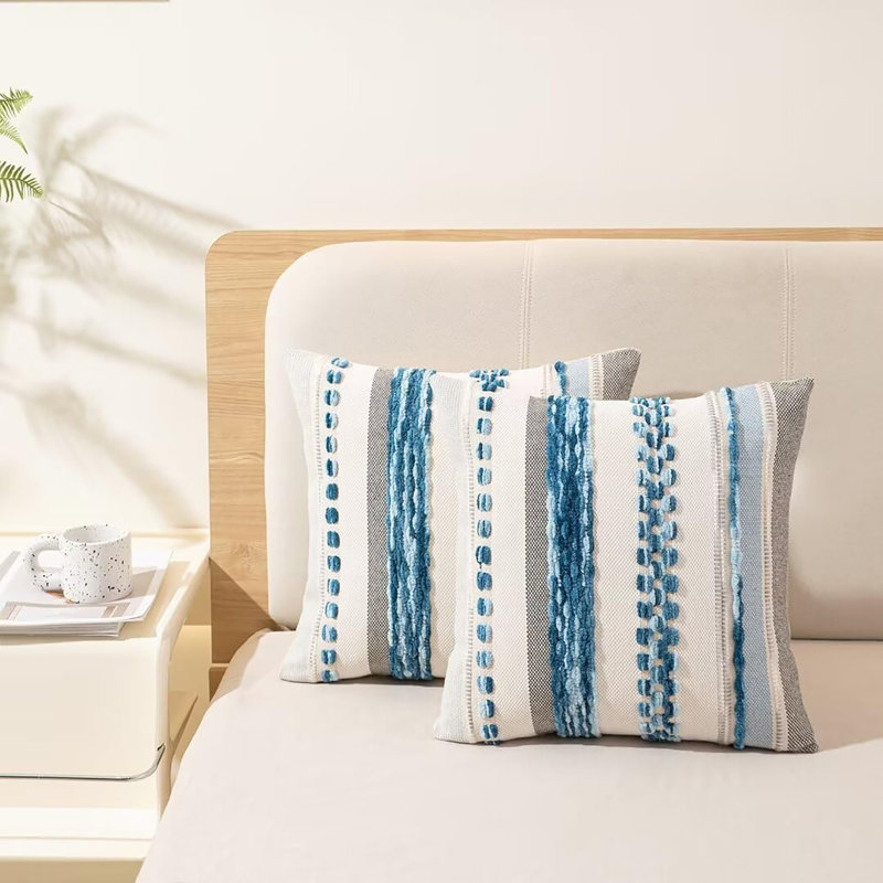Ensemble de 2 housses de coussin 18 x 18, Rayures bleu ciel