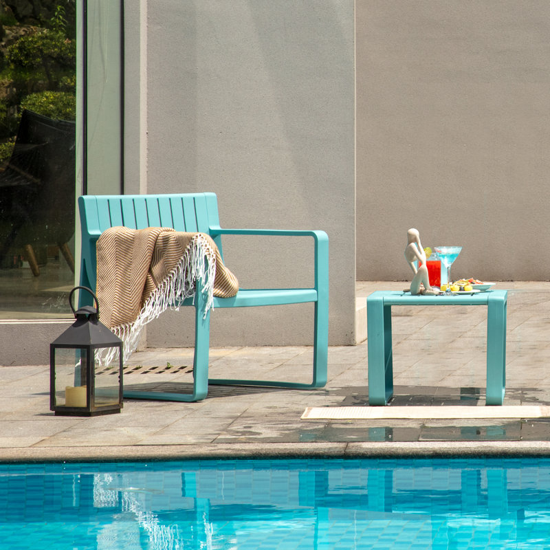 Werph 2-Piece Outdoor Seating Group with Side Table, Outdoor Patio Conversation Sets with Ottoman, Blue