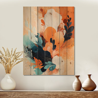 Botanical Orange Plam Dream Fragments II - Botanicals Wood Wall Decor - On Natural Pine Wood