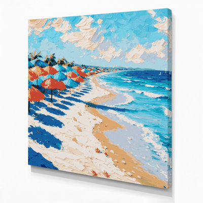«Coastal Beach Umbrella Paradise», art mural sur toile grise