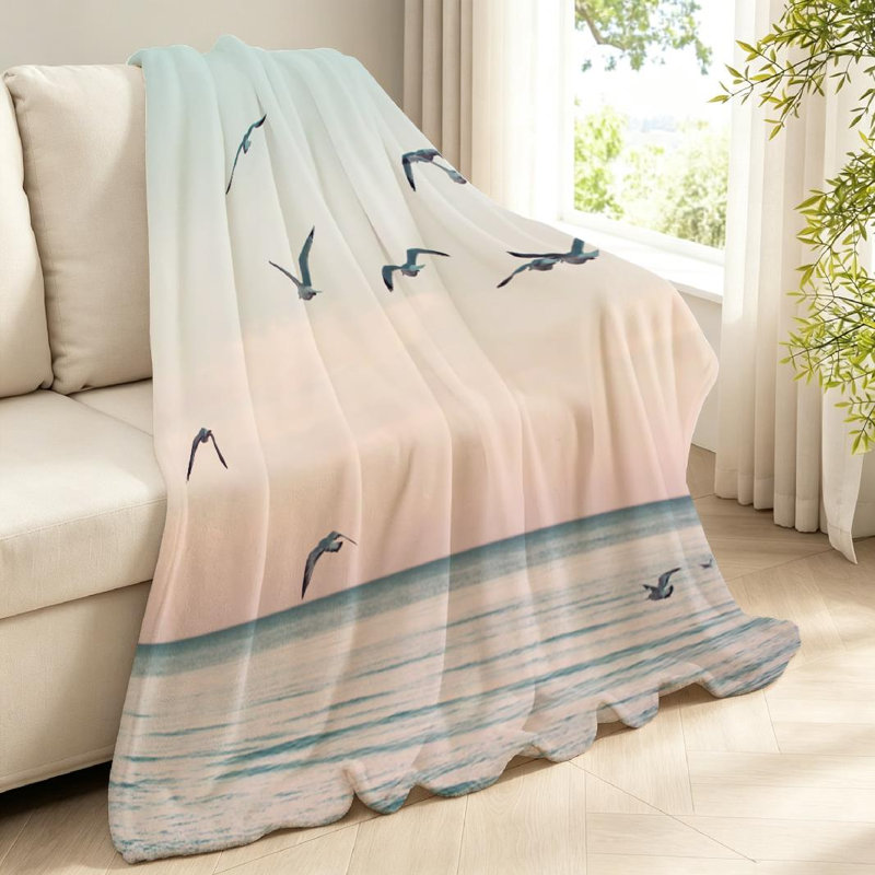 Jeté en molleton transparent ultra doux en flanelle, vol d'oiseau imprimé grand groupe, Jeté 40 po x 50 po