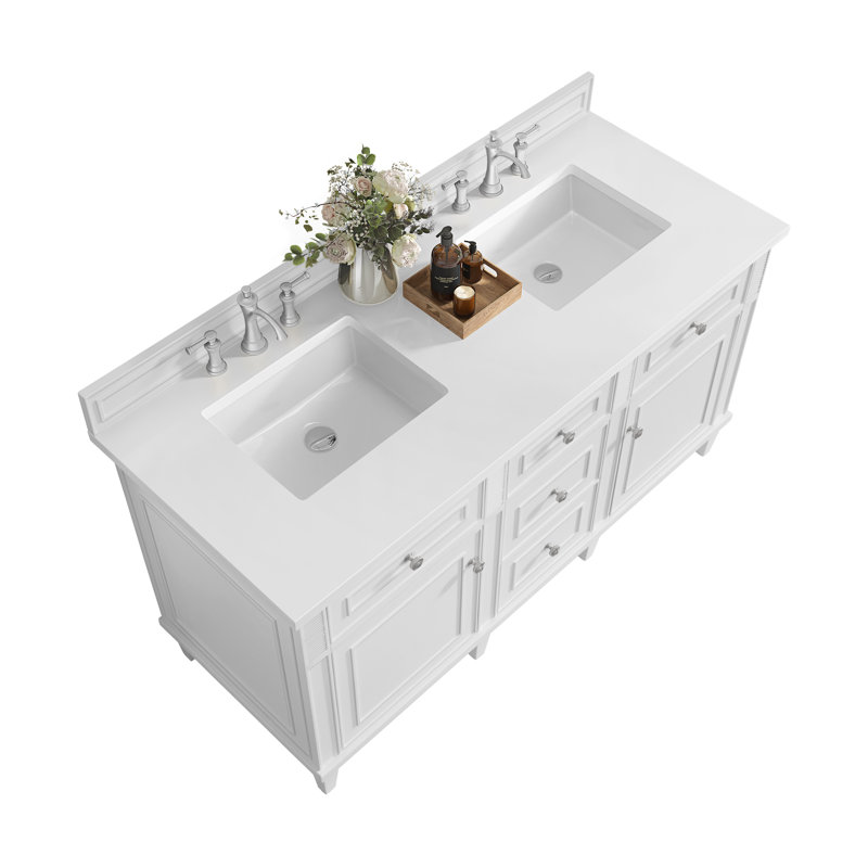 Lorelai 60'' W Double Vanity, Bright White, White Zeus, 8" Widespread