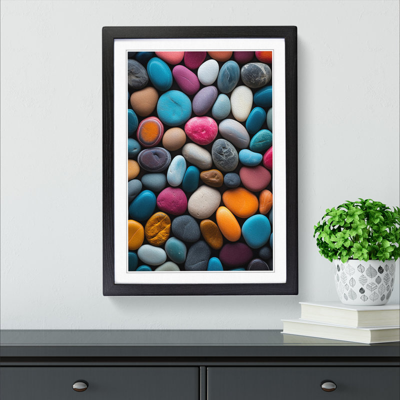 Pebbles Colour Field - Single Picture Frame Print on Wood, Black Framed, 46cm H x 34cm W x 2cm D