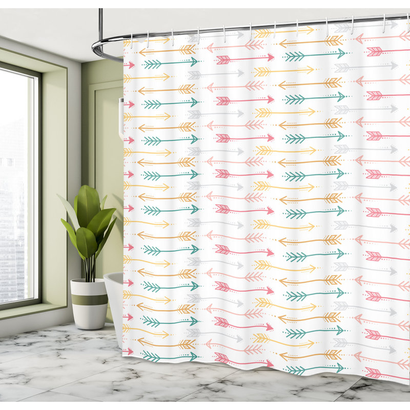 Shower Curtain with Hooks Included, 75" H x 69" W, Pink Teal/Mustard