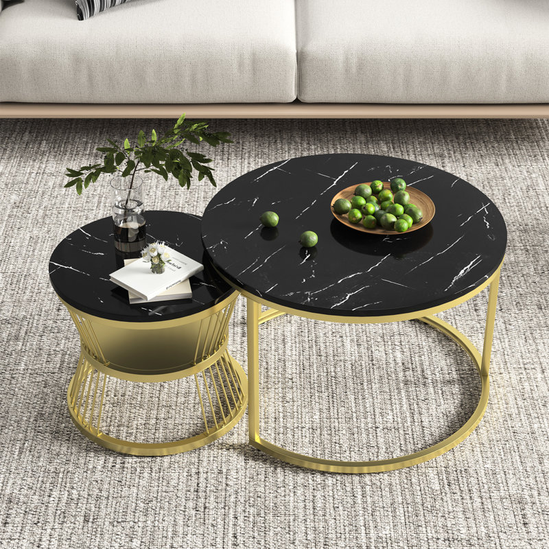 Coffee Table with Storage, Gold, Black
