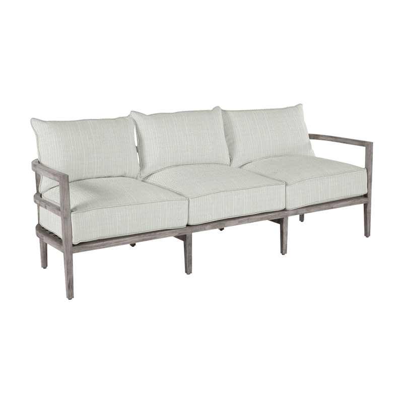 Santa Barbara 87" Wide Outdoor Teak Patio Sofa with Cushions, Welt, Canvas Sand, Natural Teak