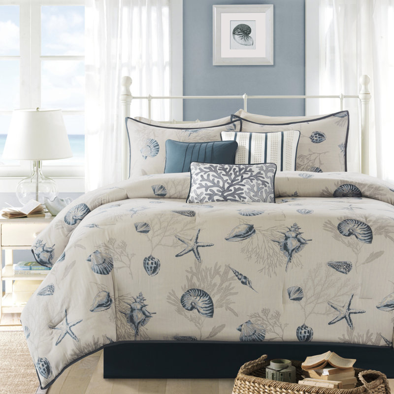 Édredon en coton grand - bleu avec détails de broderie de 270G / m2, Grand et 6 pièce supplémentaires