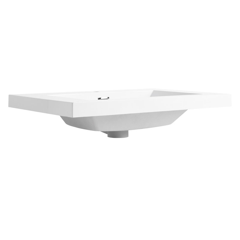 Lavabo de salle de bain en résine 30 po, blanc brillant - et durable