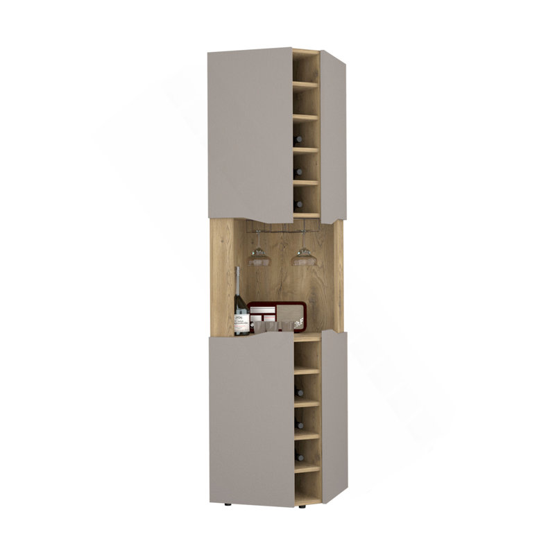 Armoire de coin, dix porte-bouteilles encastrés, macadamia / taupe